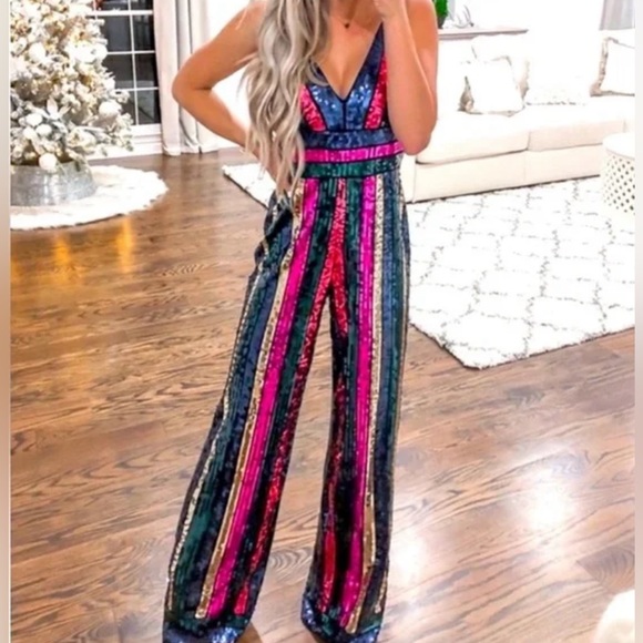 Pants - NWOT Stunning, multi-color sequin jumpsuit.